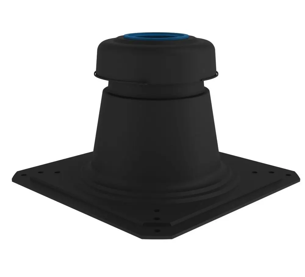 Schachtabdeckung in schwarz mit konischer Form und quadratischer Basis, hergestellt von Remeha. Schnittstelle oben mit blauer Dichtung. Geeignet für verschiedene Anwendungen.